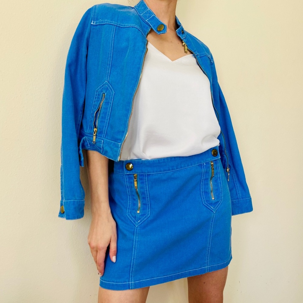 Celine blue denim mini skirt & jacket 2 piece set